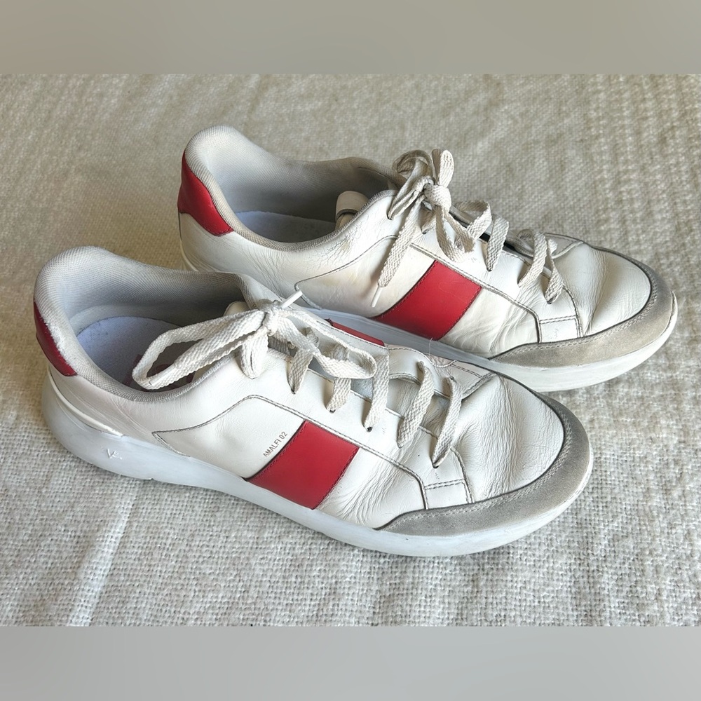 Isaia Amalfi 02 Sneakers Calfskin White Leather Red Red Men's | Size 9